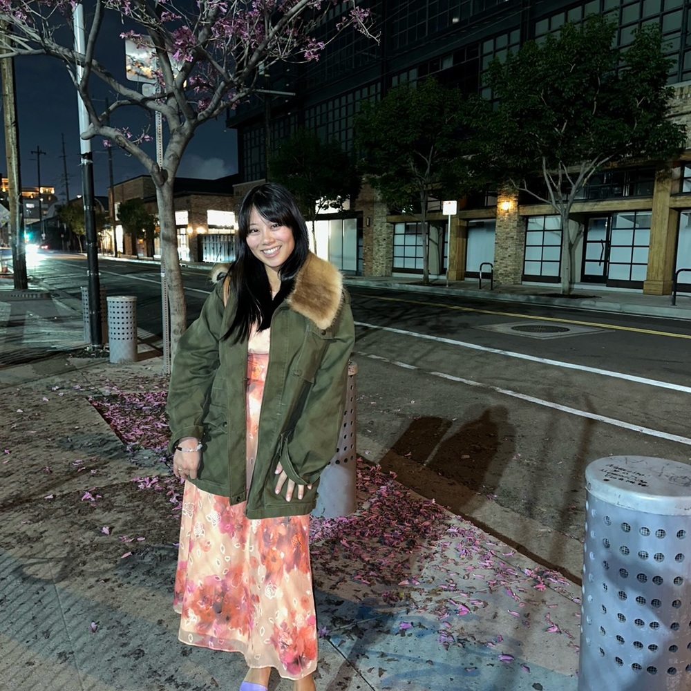Women's Olive Green Jacket with Fur Collar